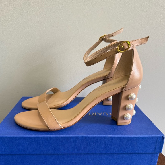Stuart Weitzman Shoes - Stuart Weitzman nearlynude‎ sandal heels with pearls size 8.5